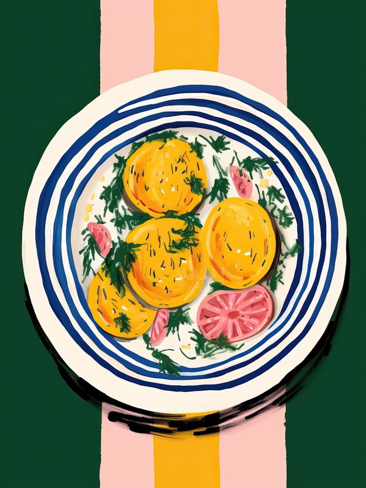 A Plate Of Pumpkins, Autumn Food Illustration Top View 71