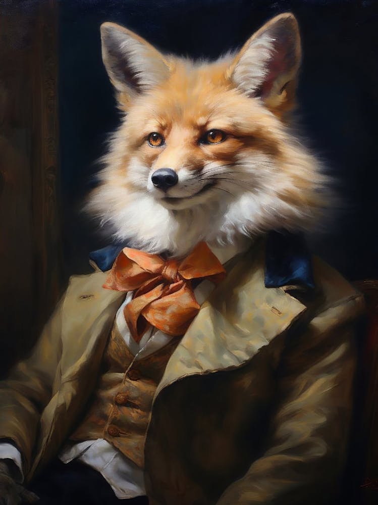 Viktorianisches Tierporträt, Bekleideter Tierdruck, Königlicher Fuchs Porträt im Vintage-Stil, Dunkles Stimmungsbild Tier Renaissance Poster, Geschenk für Tierliebhaber