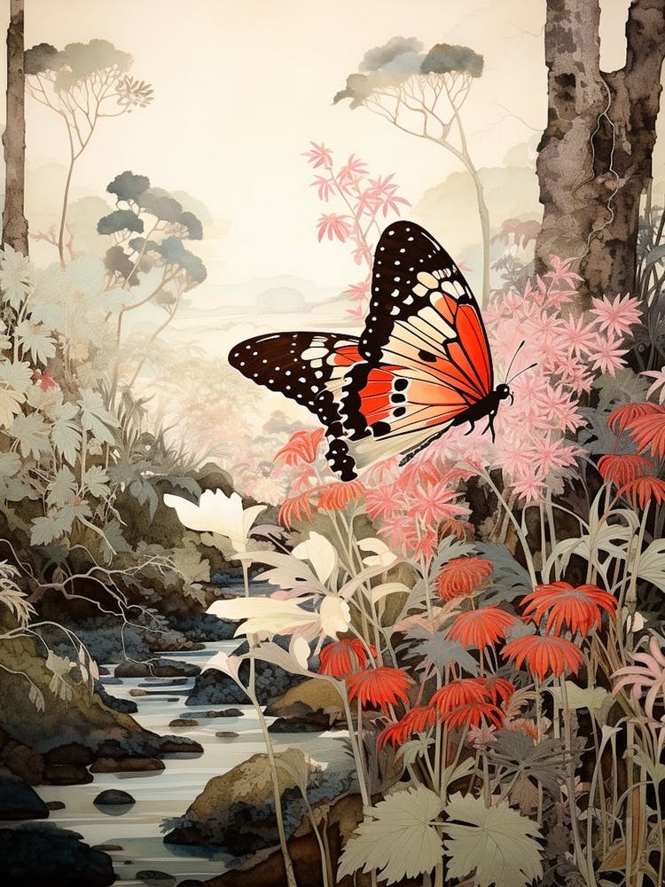 Butterfly By The River Japanese Style Painting 4