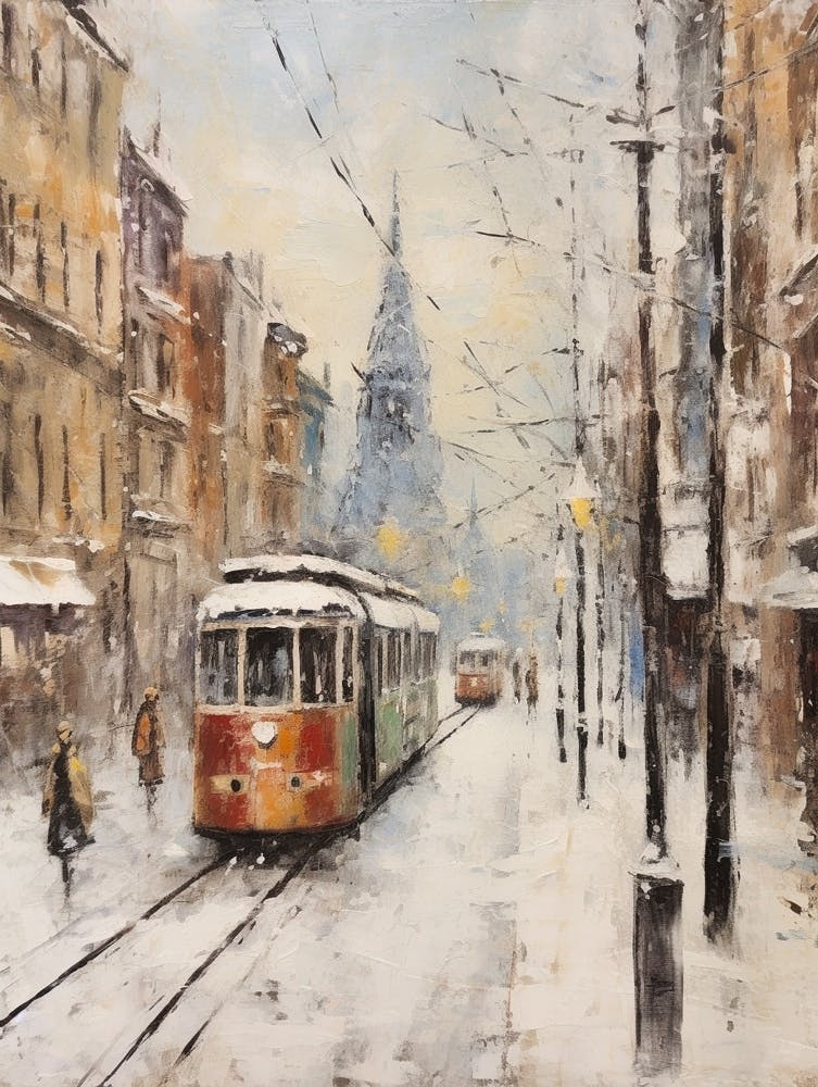 Vintage Winter Painting Munich Germany 2