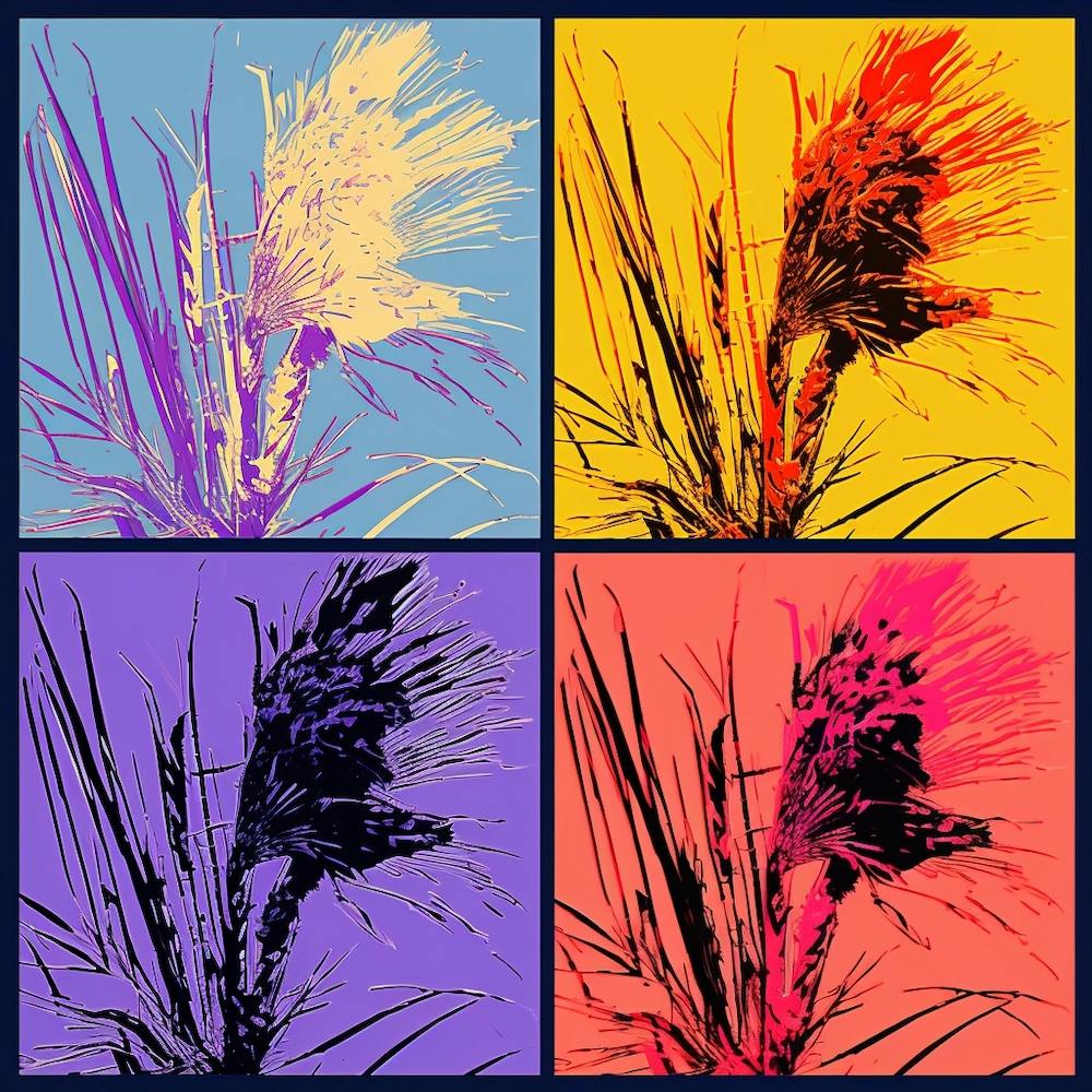 Andy Warhol Style Pop Art Flowers Fountain Grass 3 Square