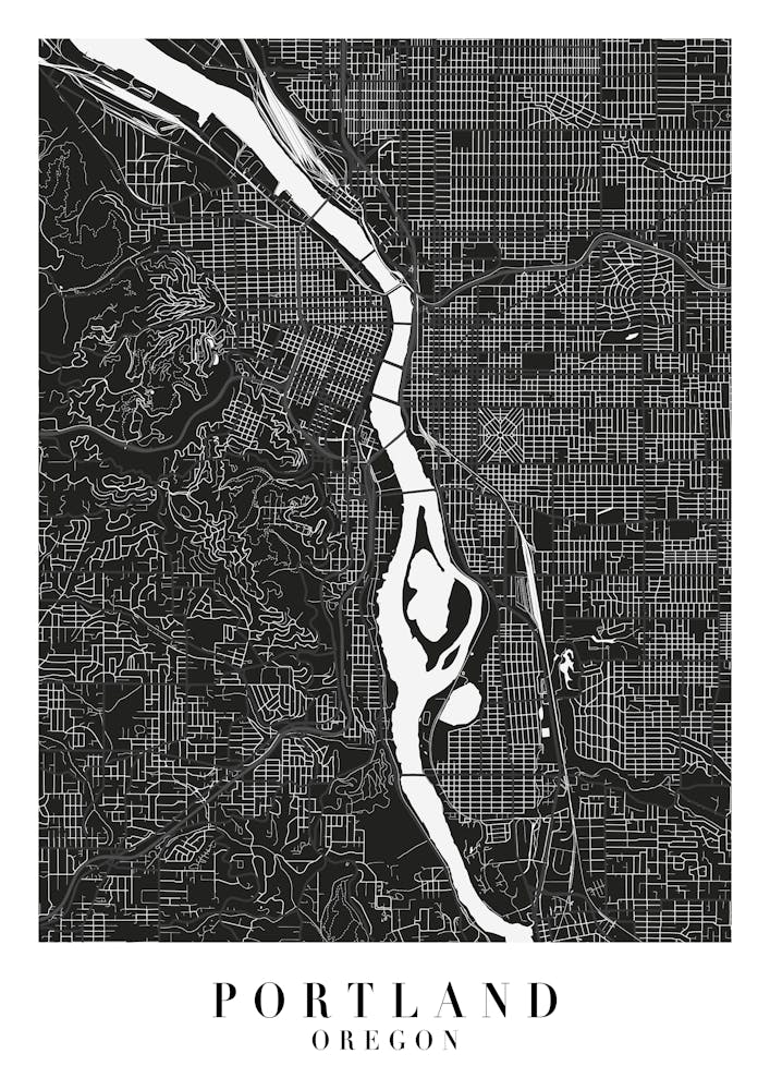 Portland Oregon Minimal Black Mono Street Map