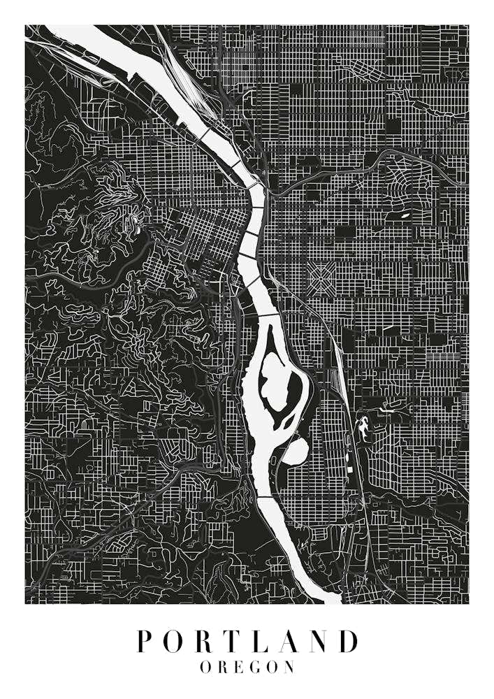 Portland Oregon Minimal Black Mono Street Map