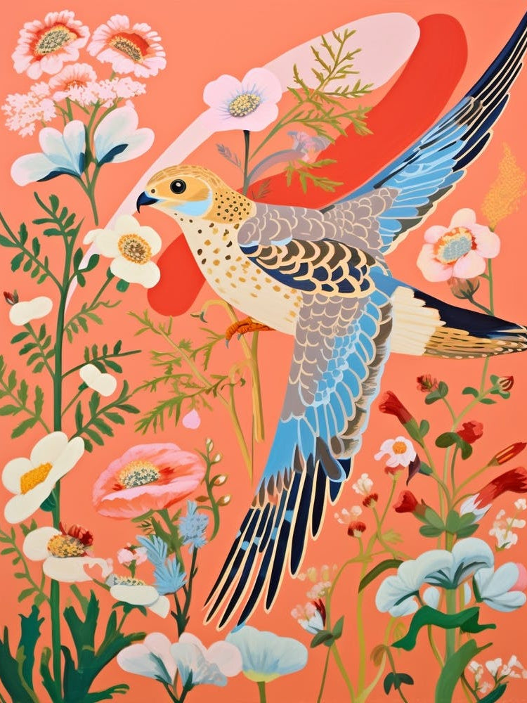 Maximalist Bird Painting American Kestrel 4