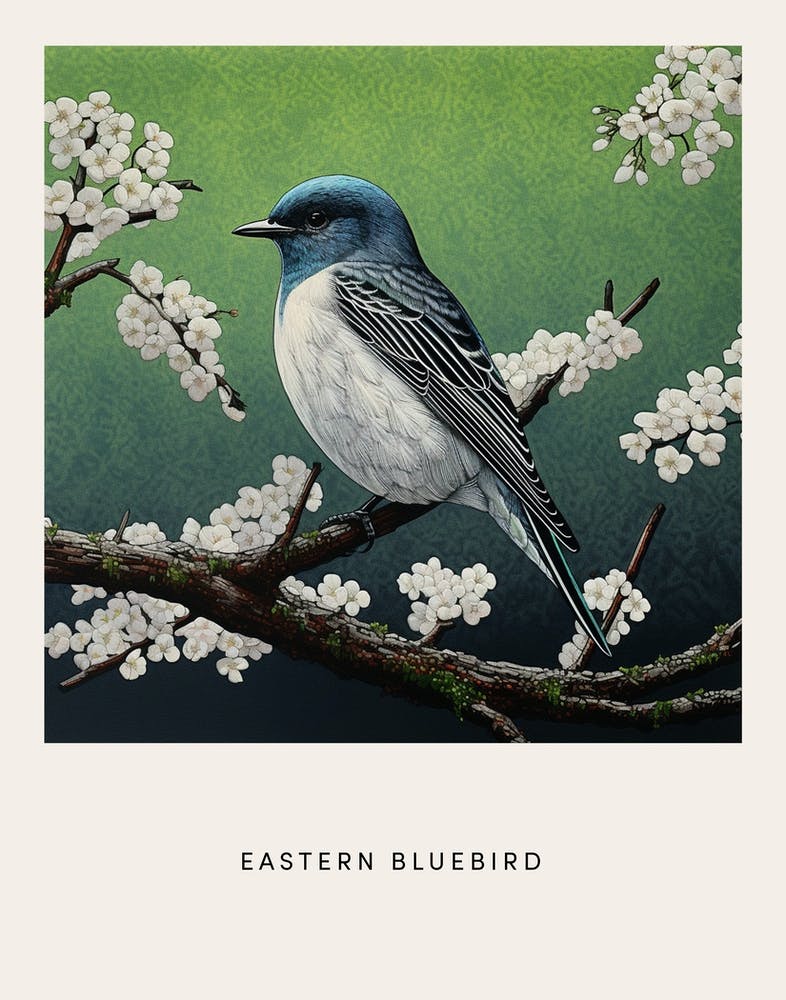 Ohara Koson Inspired Bird Painting Eastern Bluebird 2 Poster