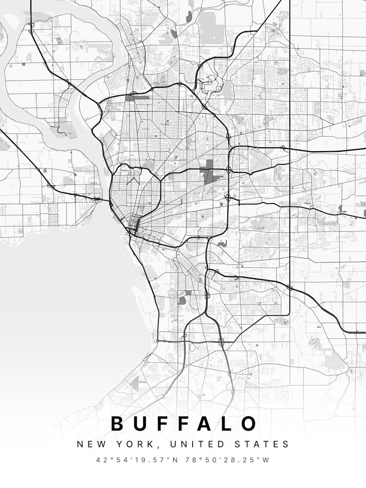 Buffalo New York NYC White Map