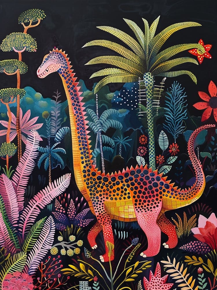 Colourful Dinosaur In The Wild Painting 2