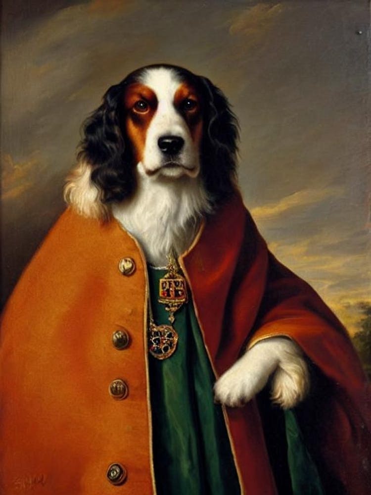 Welsh Springer Spaniel Renaissance Portrait Oil Painting