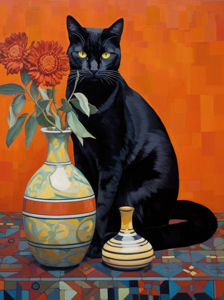 Black Cat With Flowers 3