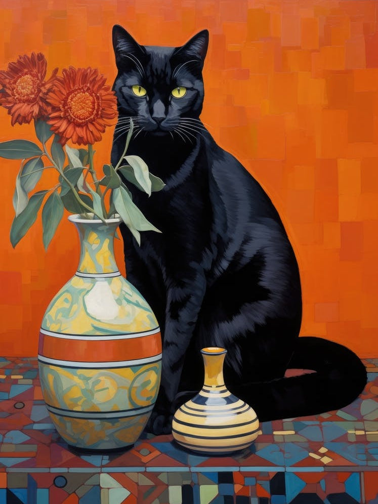 Black Cat With Flowers 3