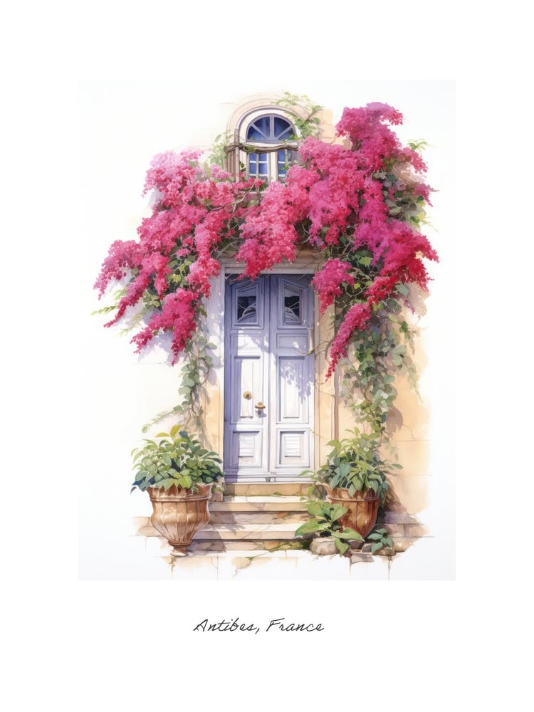 Antibes, France   Mediterranean Doors Watercolour Painting 3 Poster