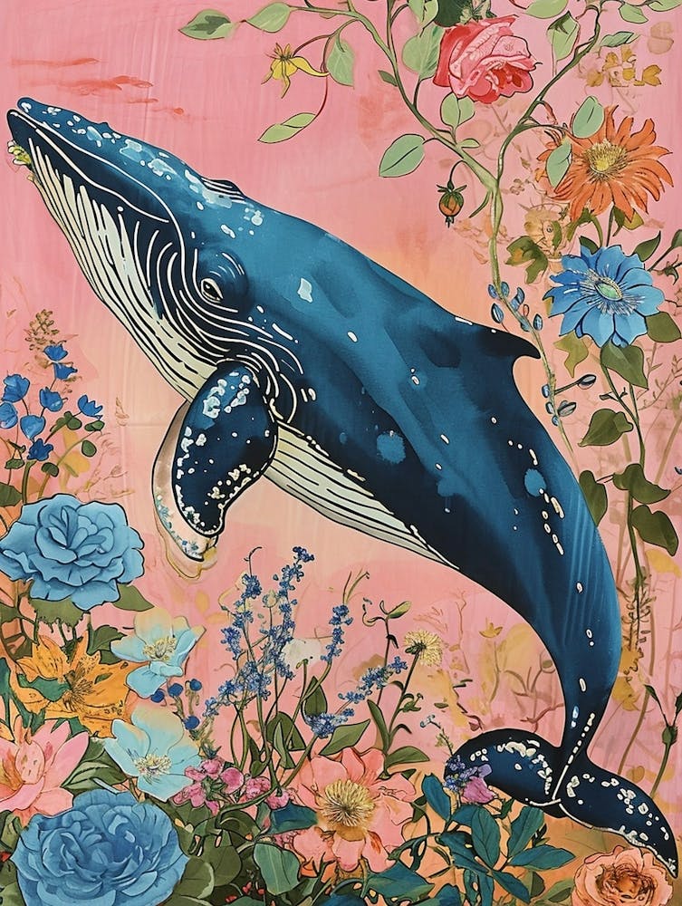 Floral Animal Painting Blue Whale 4