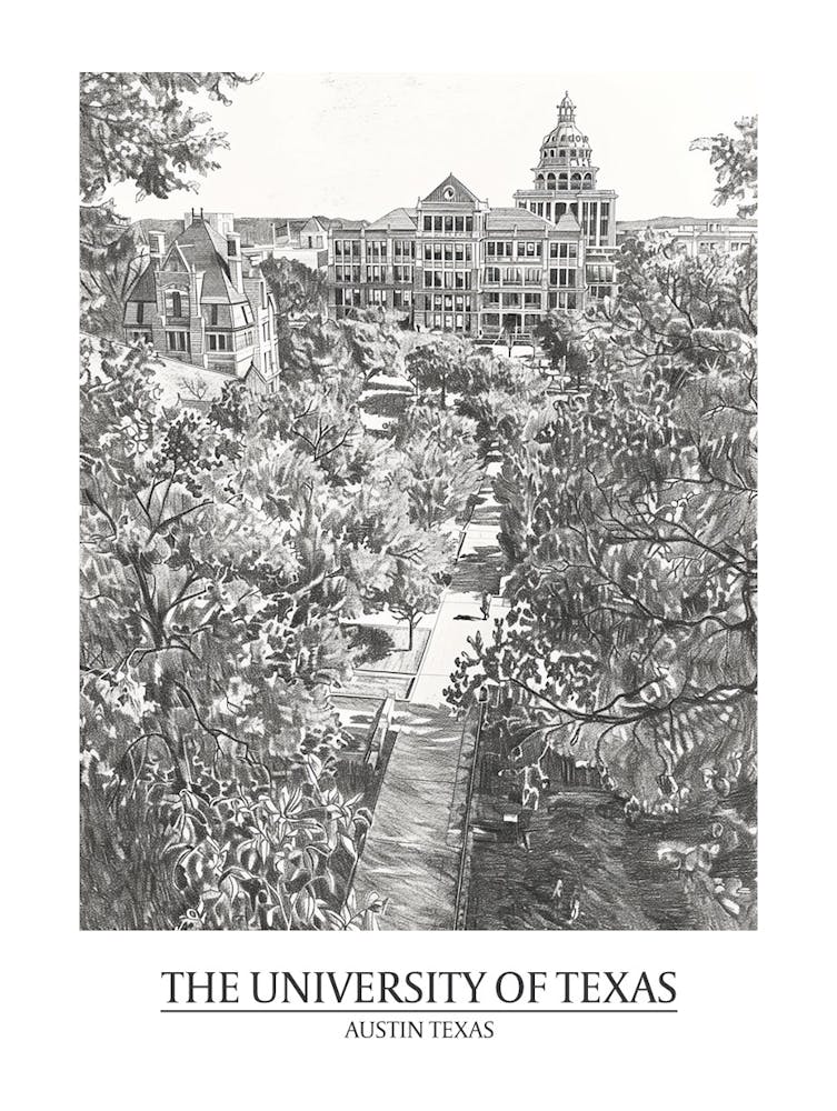 The University Of Texas At Austin Texas Black And White Drawing 1 Poster