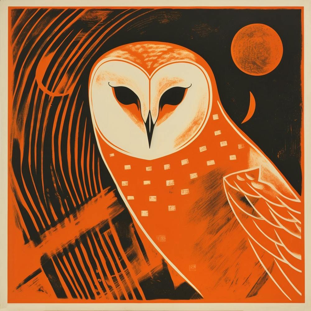 Retro Bird Lithograph Barn Owl 3