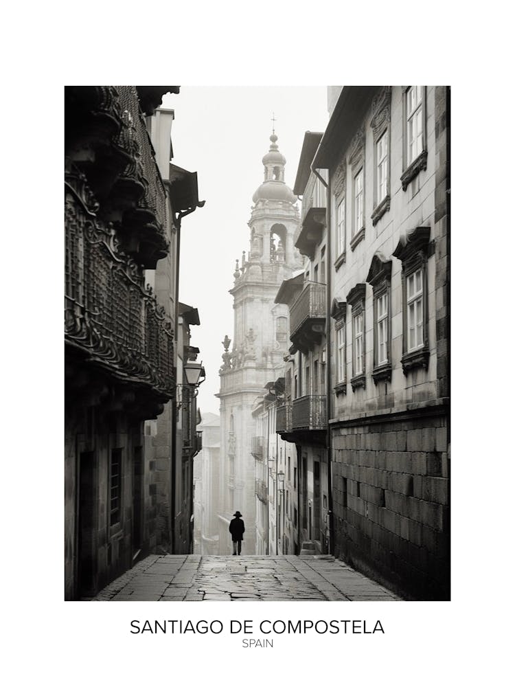 Poster Of Santiago De Compostela, Spain, Black And White Analogue Photography 3