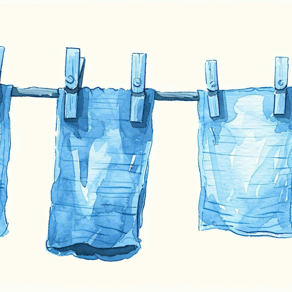 Blue Laundry Bags On A Clothesline