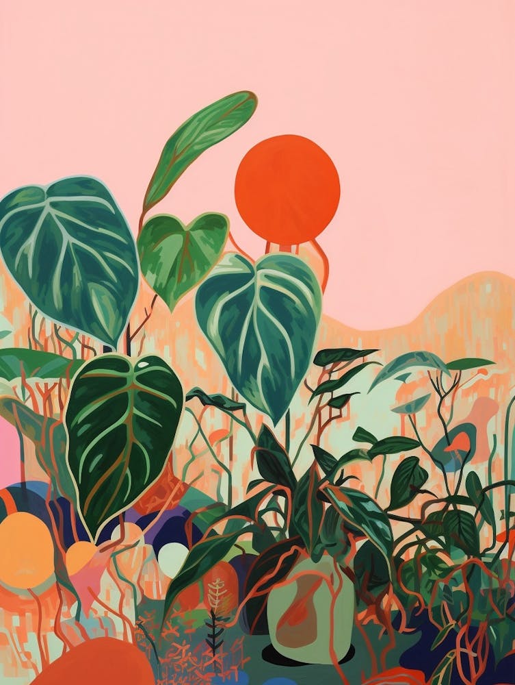 Boho Plant Painting Philodendron Brasil 2