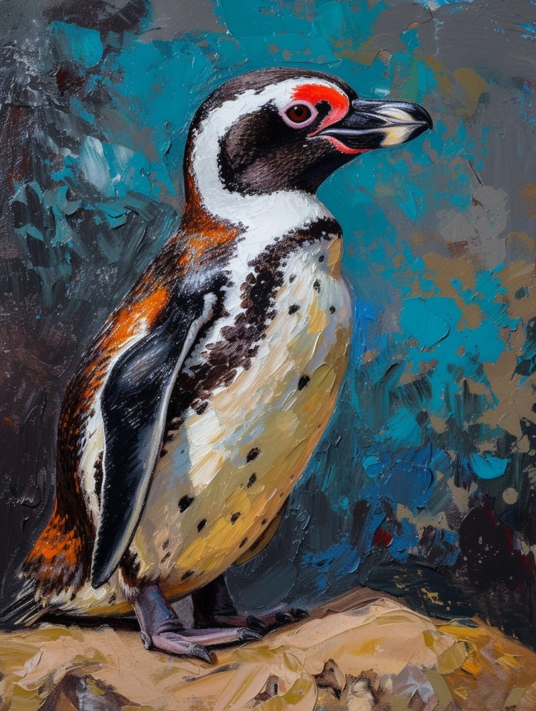 African Penguin Gold Harbour Oil Painting 2