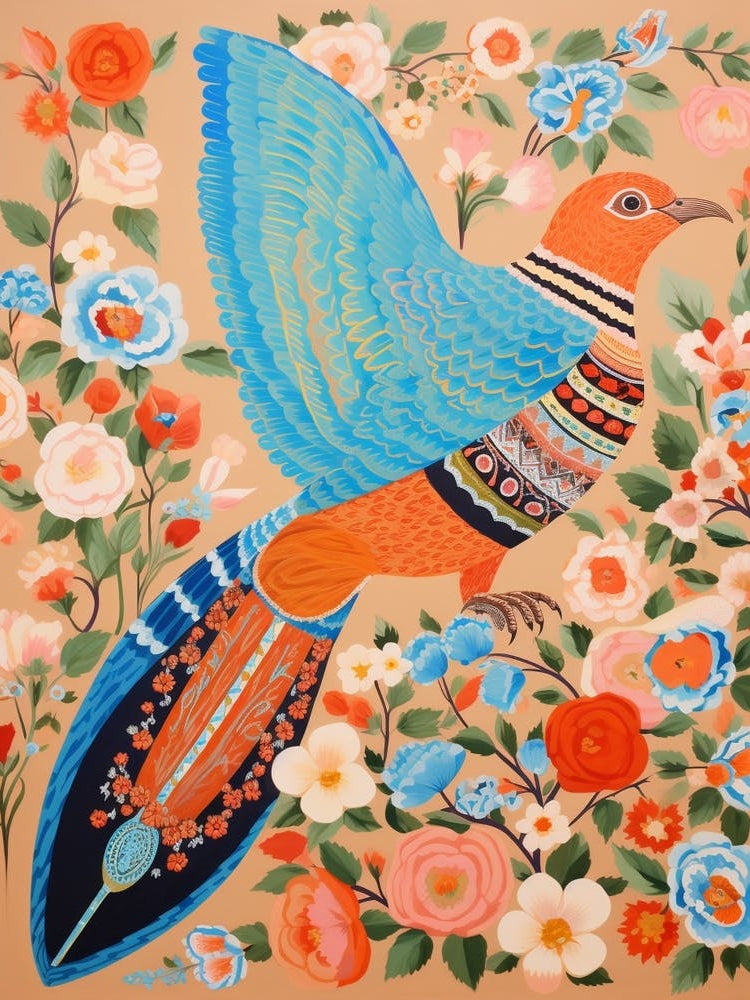 Maximalist Bird Painting Eastern Bluebird 2