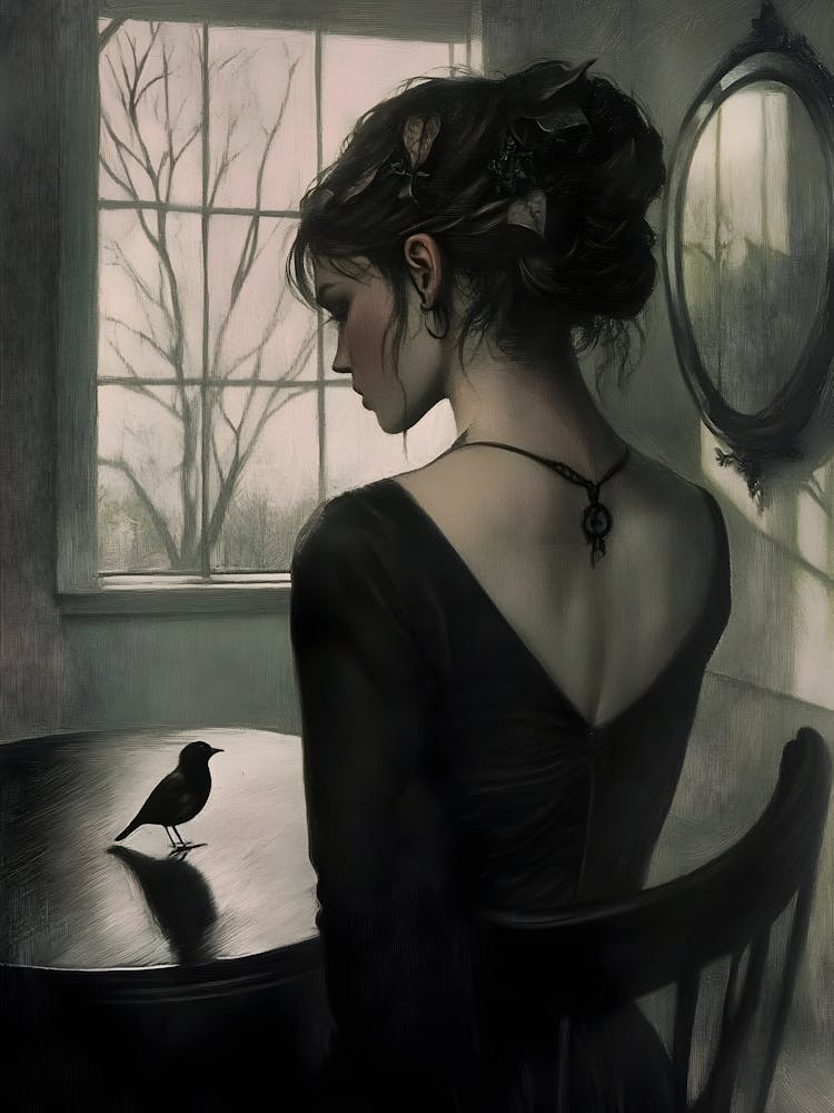 Dark Gothic Woman And A Bird