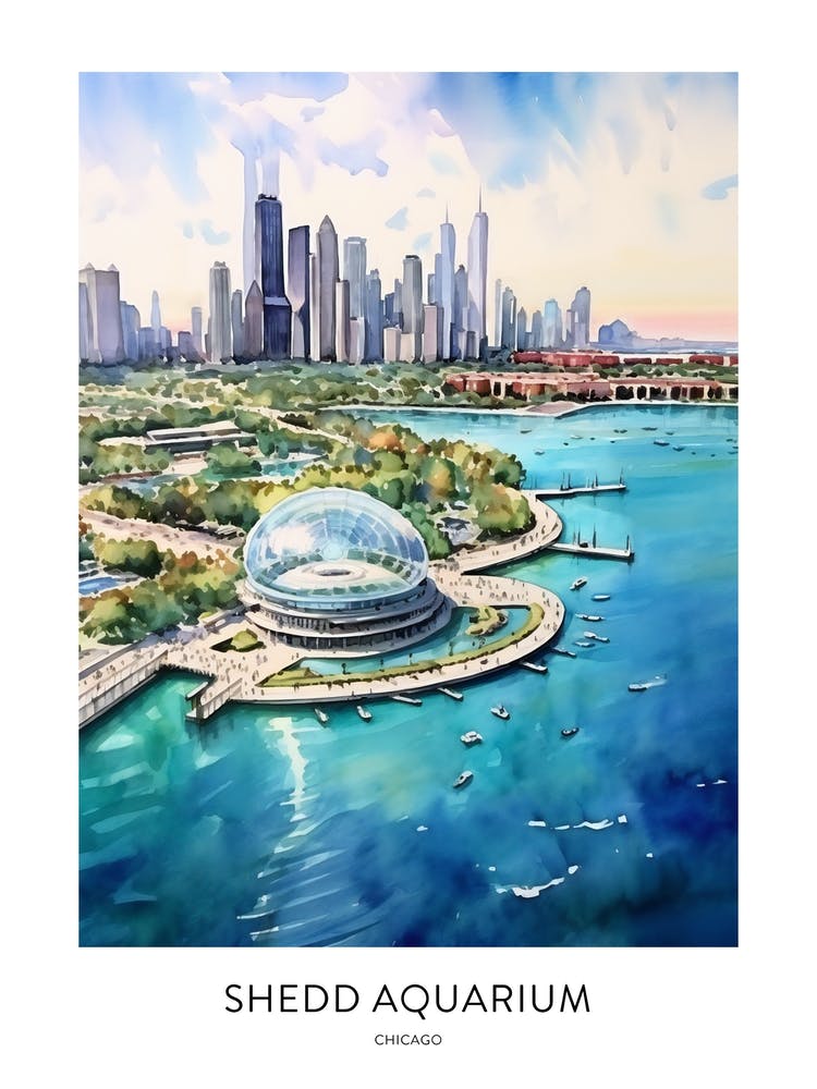 Shedd Aquarium Chicago Watercolour Travel Poster