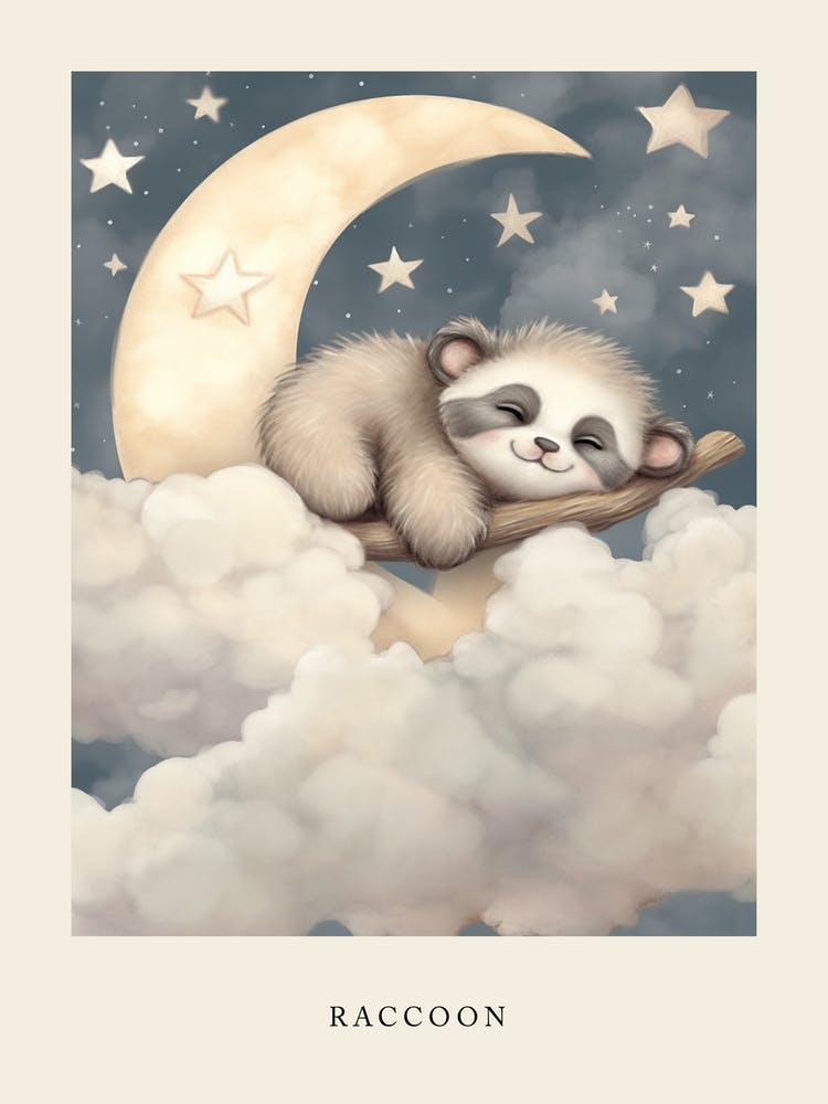 Sleeping Baby Raccoon 2 Nursery Poster