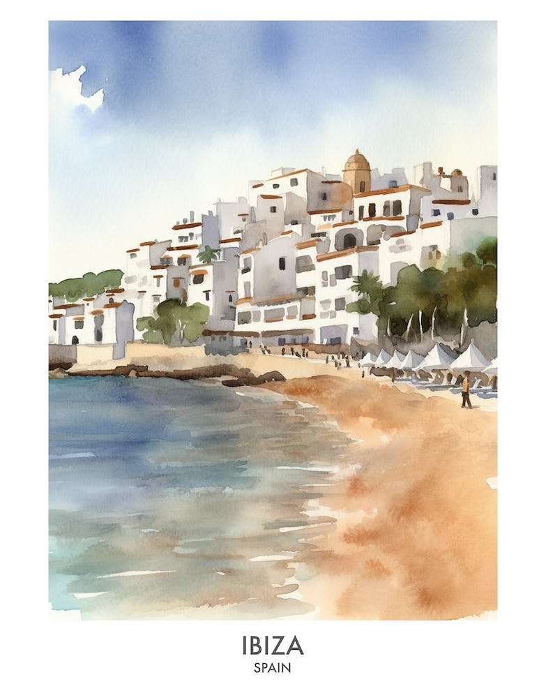 Ibiza Spain Watercolour Travel Poster