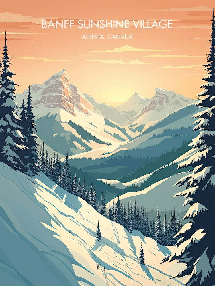 Poster Of Banff Sunshine Village   Alberta, Canada   Colorado, Usa, Ski Resort Illustration 1