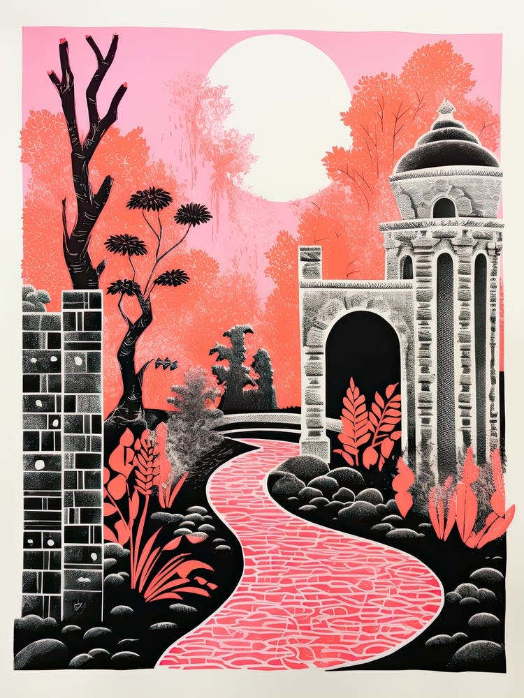 Ninfa Gardens Abstract Riso Style 1