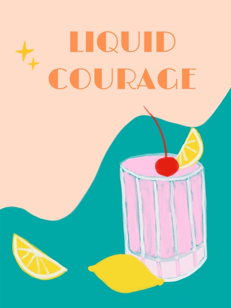 Cocktail Drink Illustration Pink and Turquoise Lemon Poster