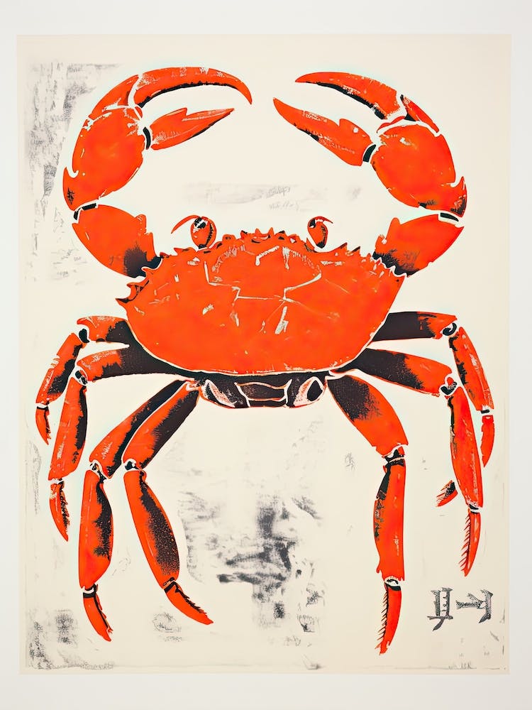 Crab, Woodblock Animal  Drawing 2