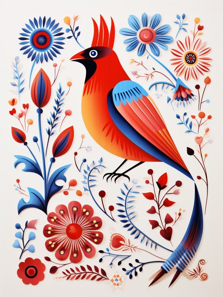 Scandinavian Bird Illustration Cardinal 1