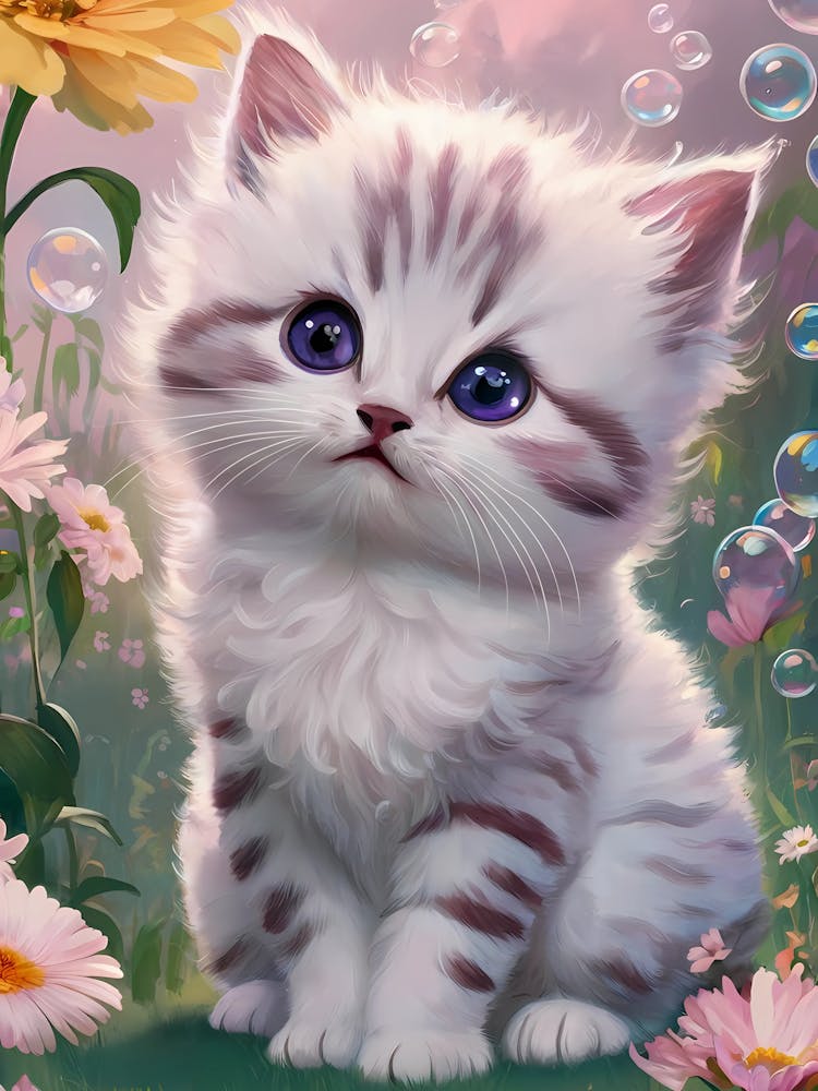 Cute Kitten With Bubbles