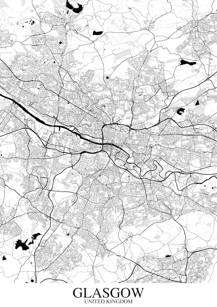 Glasgow White Black Map
