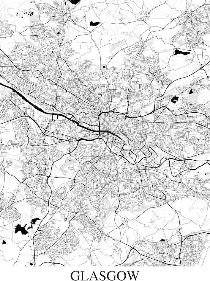 Glasgow White Black Map