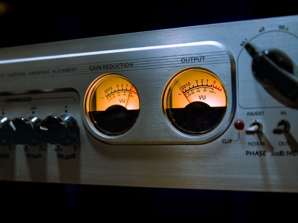 Sound Mixer Equalizer With Many Buttons And Vu Meter In Recording Studio