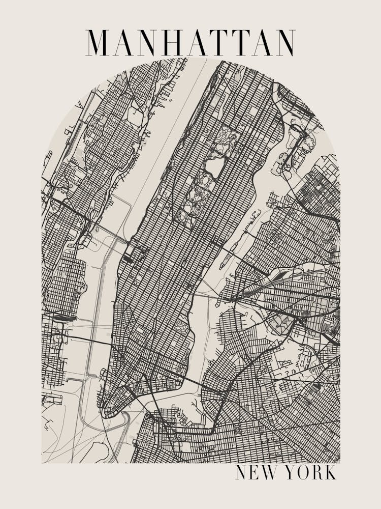 Manhattan New York Boho Minimal Arch Full Beige Color Street Map 1