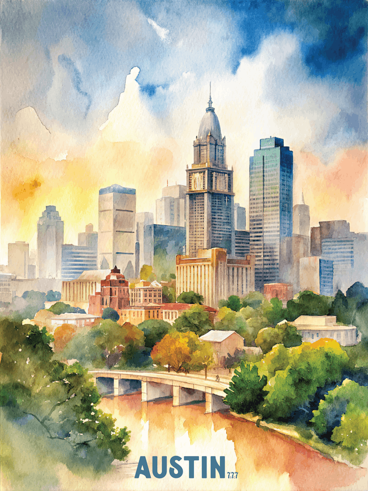 Austin City Texas Aquarellmalerei
