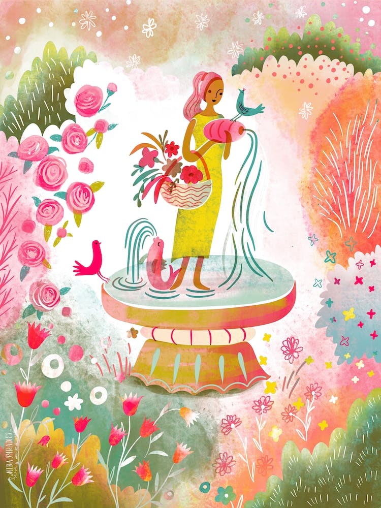 Fountain Lady In The Garden