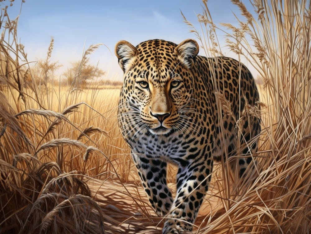 African Leopard Stealthily Stalking Prey Realism 2