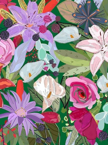 Lily And Colorful Flowers Pattern