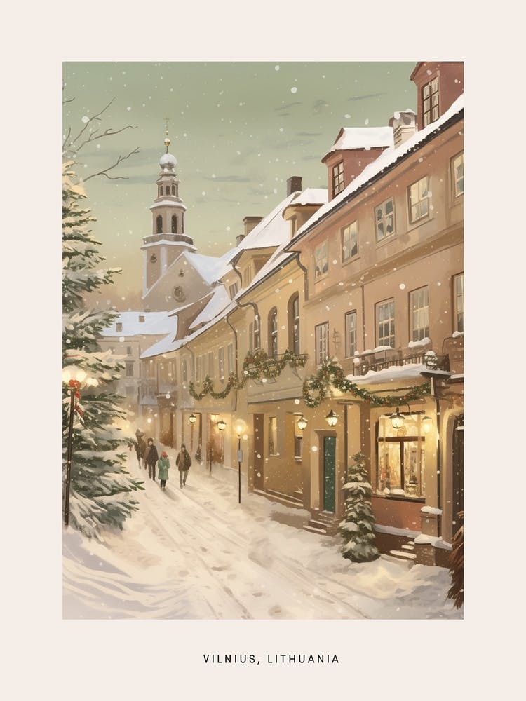Vintage Winter Poster Vilnius Lithuania 3