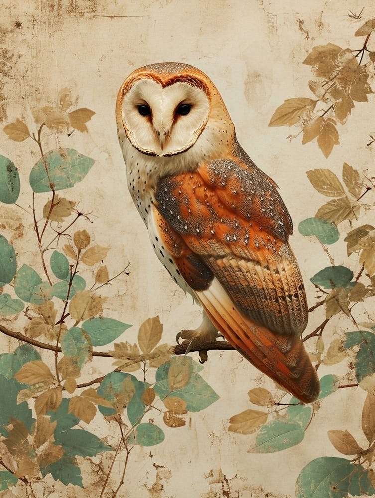 Oriental Bay Owl Japanese Painting 4