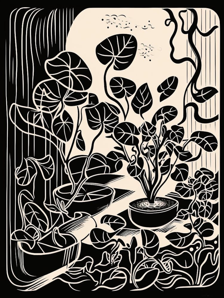 B&W Plant Illustration Peperomia 2