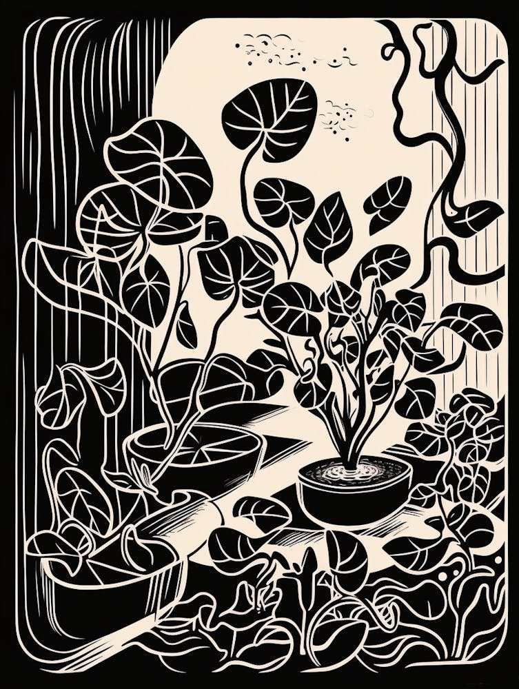 B&W Plant Illustration Peperomia 2