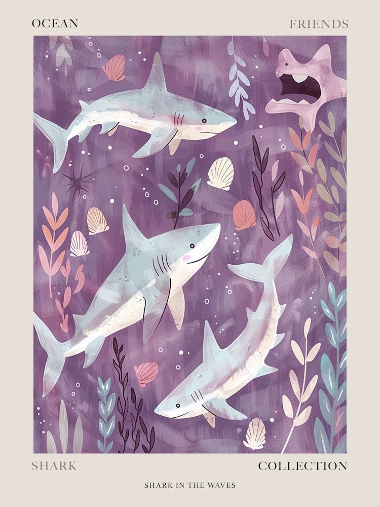 Purple Shark In The Waves Illustration 2 Poster