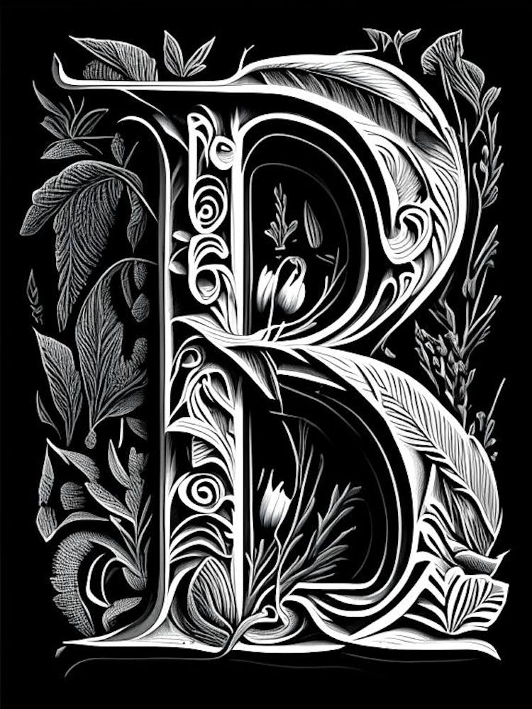 B, Letter, Alphabet Linocut 1