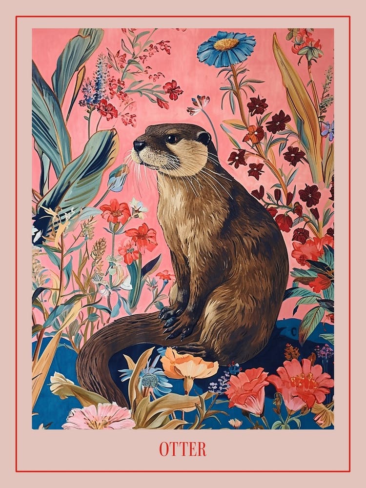 Floral Animal Painting Otter 3 Poster