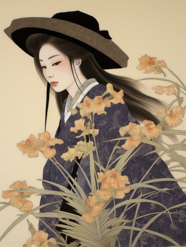 Ayame Japanese Iris 1 Vintage Japanese Botanical And Geisha