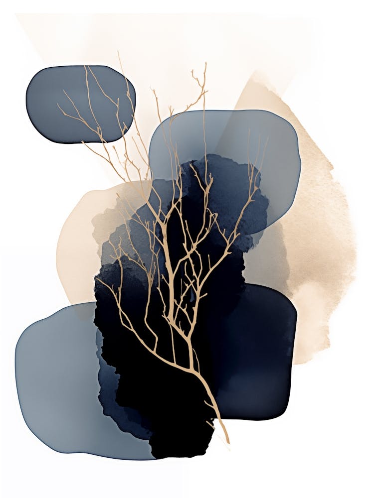 Black, Blue And Gold Abstract Painting 6